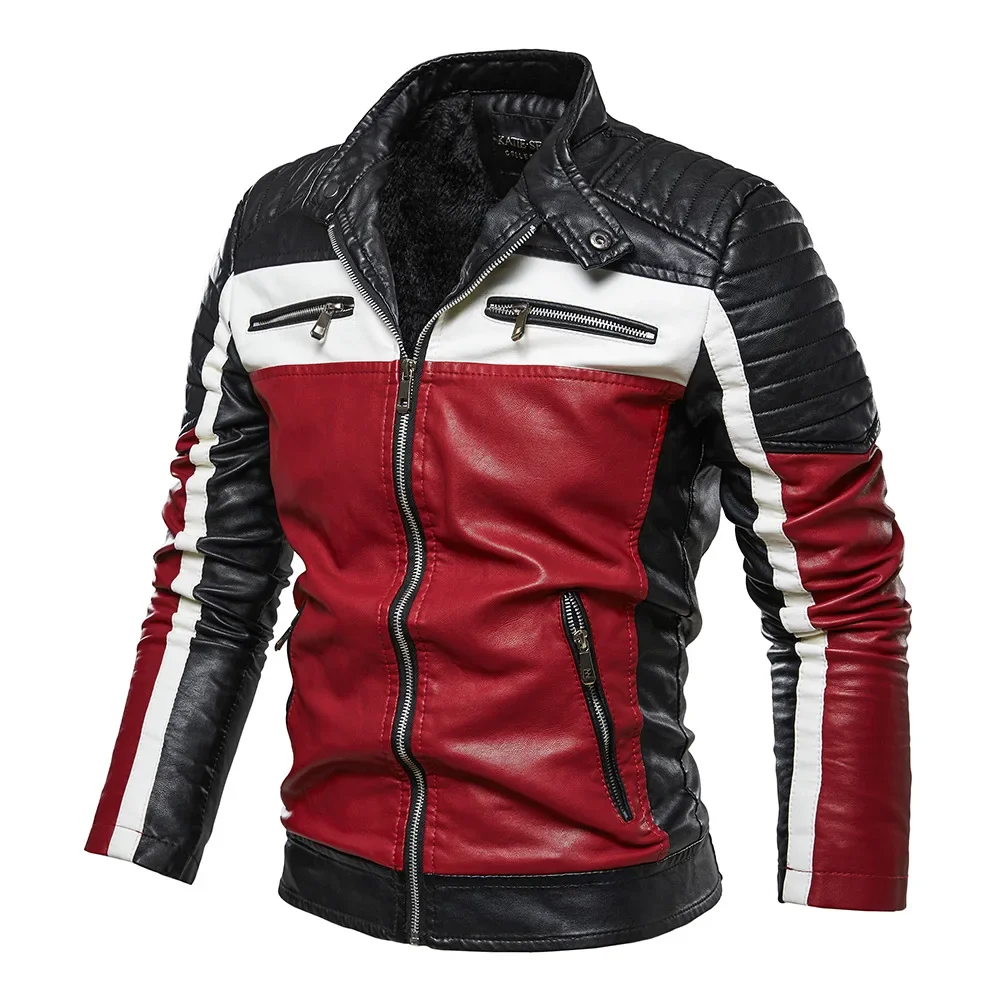 Männer Gelb PU Leder Jacke Patchwork Biker Jacken Casual Zipper Mantel Männlichen Motorrad Jacke Slim Fit Pelz Gefüttert Outwear Mantel