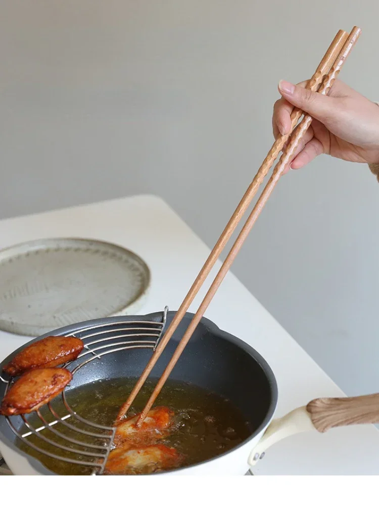 Nhật Bản Dài Thêm Đũa Gỗ Đánh Bóng Gỗ Beech Chiên Thức Ăn Mì Chống Trơn Trượt Đũa Nấu Ăn Nhà Bếp Dụng Cụ