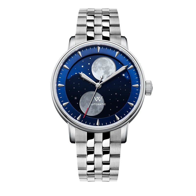 Reloj WM Welly Merck, relojes mecánicos automáticos para hombre, fase lunar, zafiro, resistente al agua, luminoso, doble luna, WM142