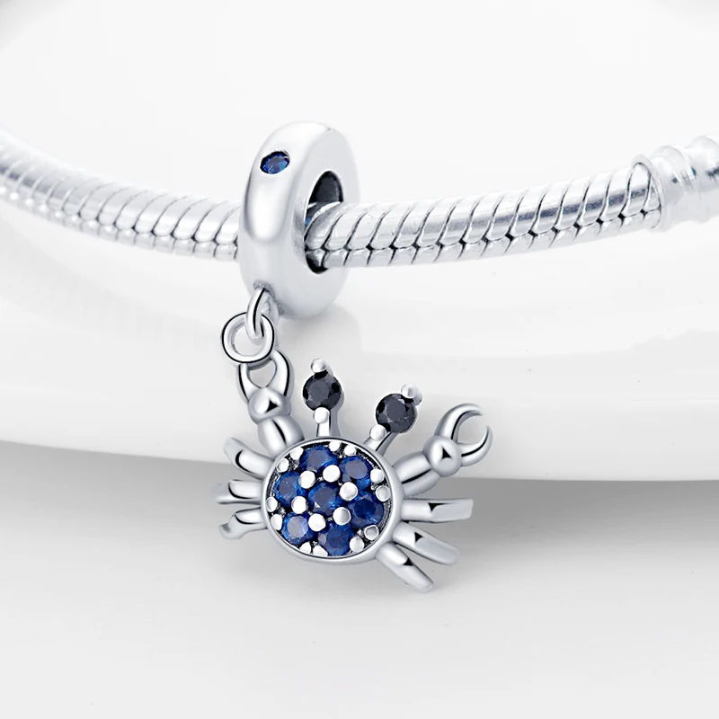 Original 925 prata esterlina encantos contas caranguejo azul lagosta vermelha encantos pingente para mulheres finas diy pulseira jóias presentes