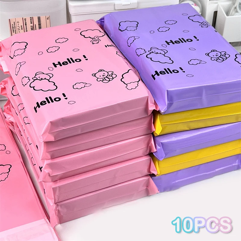 ซองจดหมายกระเป๋าใส่ของกันน้ำมีกาวในตัว10ชิ้นถุงกันน้ำสีชมพู