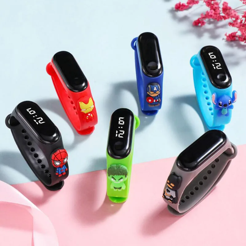 Avengers Anime Electronic Watch Spiderman Ironman Captain America Waterproof Led Wristwatch For Children Gifts
