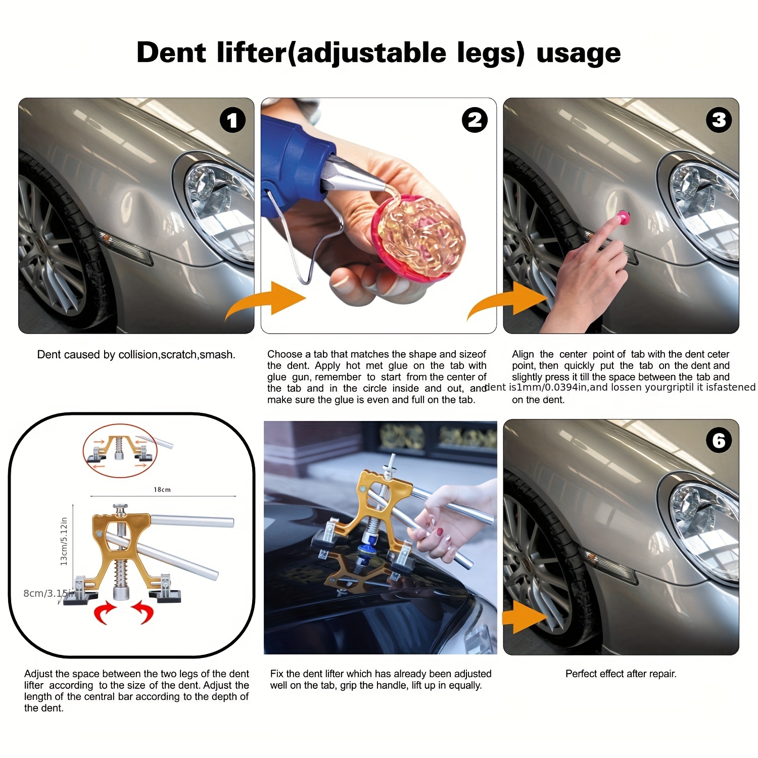 Kit de reparo de amassados de corpo automotivo, extrator de amassados de carro com extrator de amassados do corpo automático para remoção de amassados menores e remoção profunda de amassados