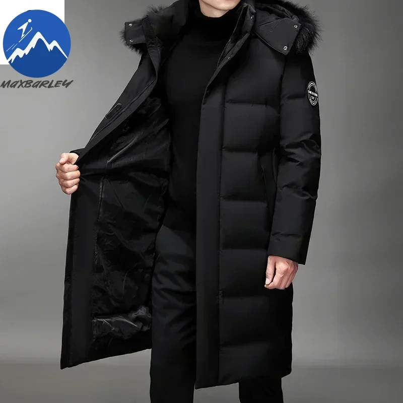 Luxus Lange Daunenjacke männer Winter Koreanischen Stil Abnehmbare Pelzkragen Kappe Weiße Ente Unten Warme Mantel Marke Leichte Parka