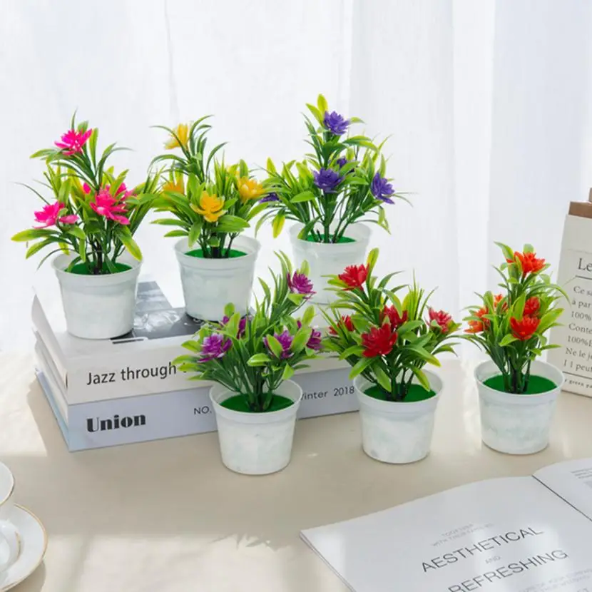 Künstliche Blumen Bonsai Vase für Dekoration nach Hause Mini Topf Weihnachten Hochzeit dekorative Blumentopf Badezimmer Fensterbank Pflanzen