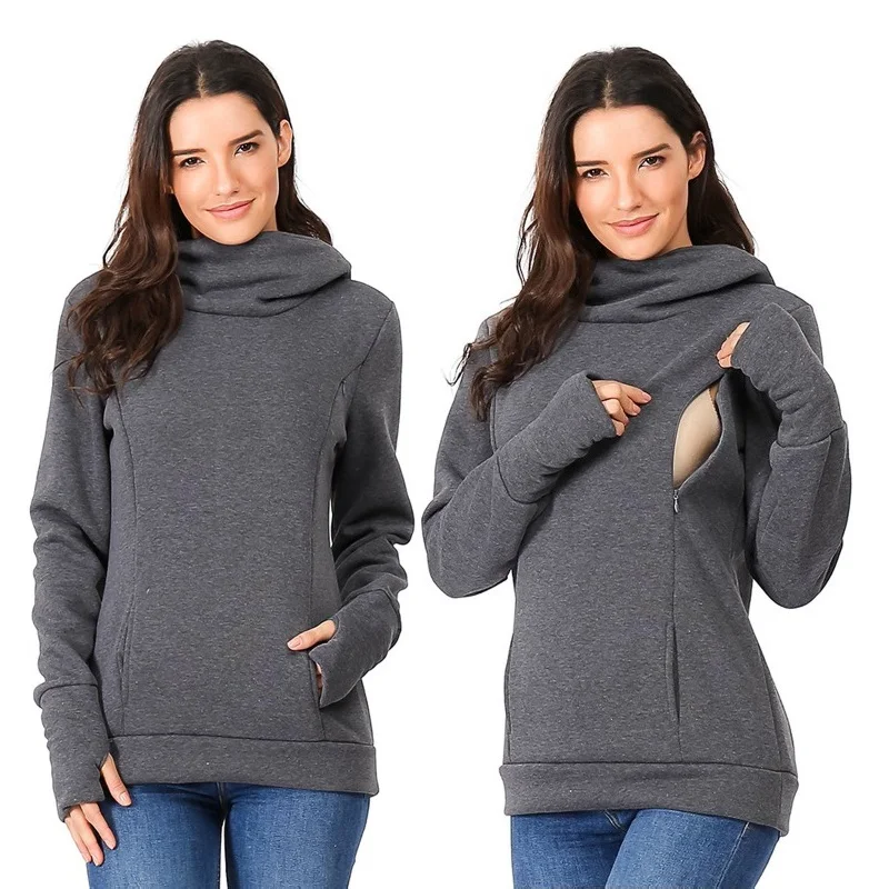 ผู้หญิงขนแกะพยาบาลคลอดบุตรเสื้อให้นมบุตรเสื้อ Momy Hoodie Kangaroo พร้อมกระเป๋าเสื้อผ้าสตรีมีครรภ์