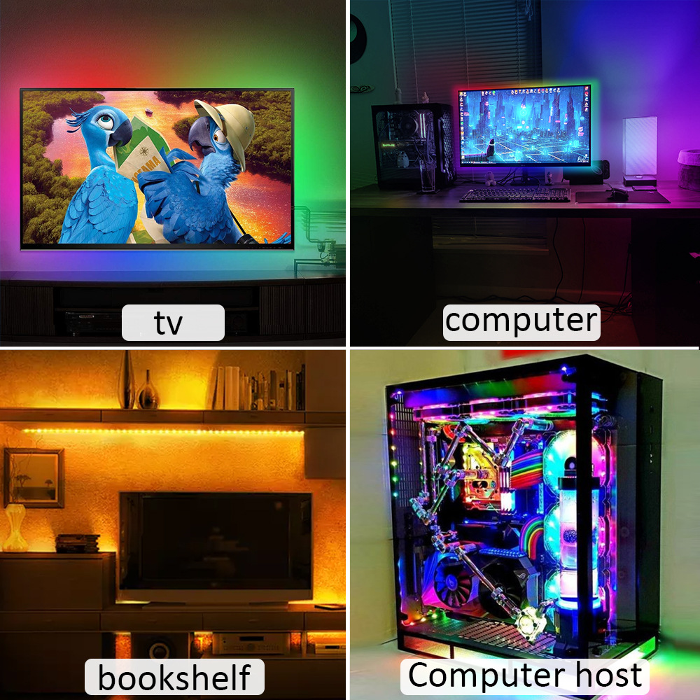 50RGB LEDライトベルト,カラフルなリモコン,Bluetooth,5v,TVバックライト,ムードライト,0.5m/1m/2m/3 4 5m