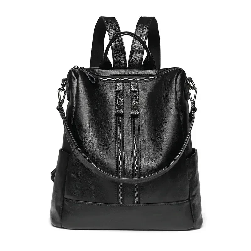 2 szt. Skórzany plecak dla kobiet z zabezpieczeniem przed kradzieżą Bookbag torebka moda na co dzień duża torebka na ramię damski plecak ze skóry PU