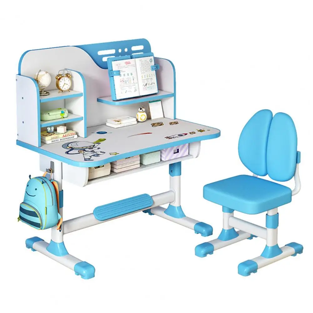 2Pcs/Set Premium Kids Study Desk Chair Set, Height Adjustable Children School Study Table Chair Set with Astronaut Pattern,