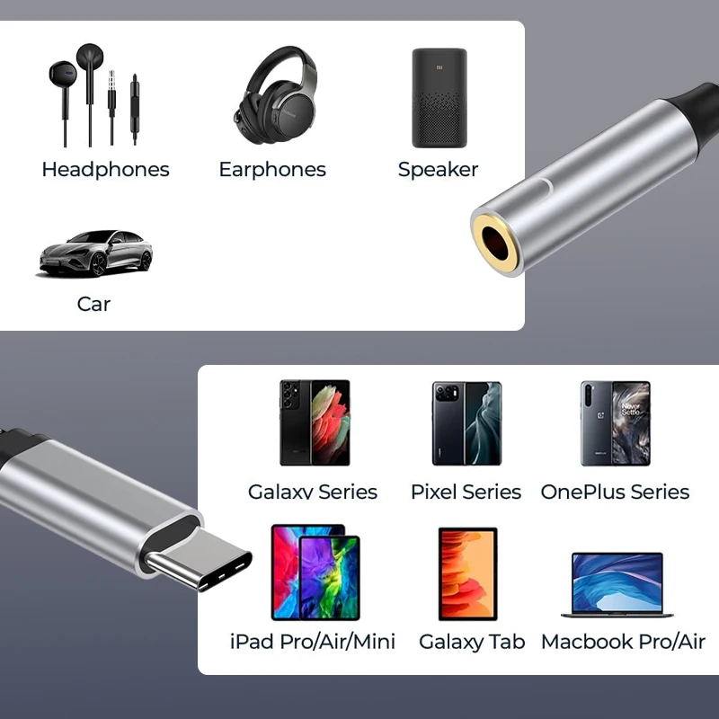 2 In 1 Type USB C To 3.5mm Jack Earphone Charging Cable Converter Type C to 3.5 Audio OTG Adapter for Macbook Air Samsung Huawei