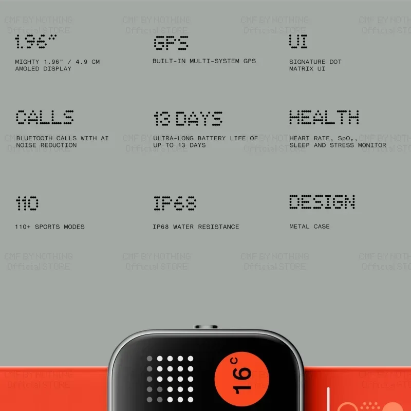 Versión Global CMF de Nothing Watch Pro 1,96 "AMOLED Bluetooth 5,3 BT llamadas con reducción de ruido AI GPS Smartwatch CMF watch Pro