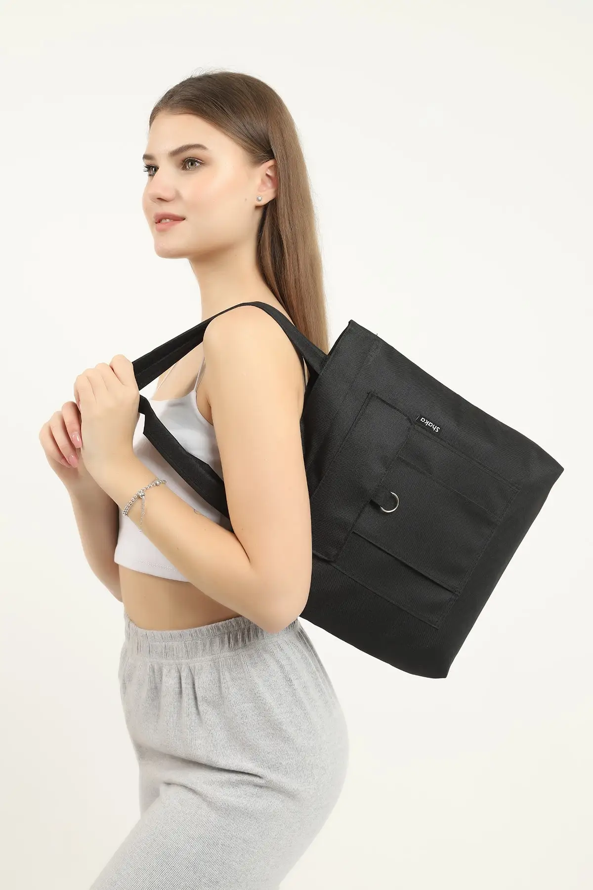U7 Tas Lengan dan Bahu Hitam 35X35 Cm Tas Musim 2022 Kualitas Tren Mode Wanita Muda Lengan Panjang Berpola