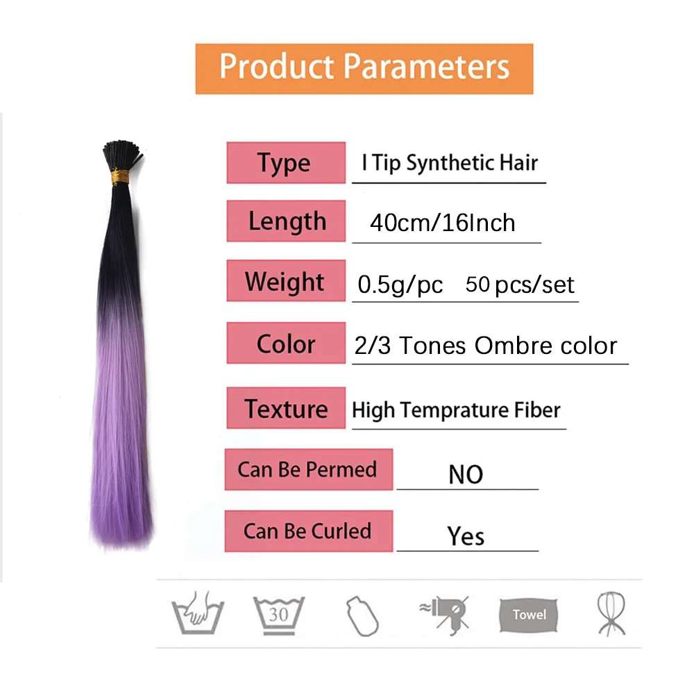 合成繊維で作られた長いストレートヘアピース,反射性のあるヘアアクセサリー,オンブルの色,黒からライト,紫,50ストランド/パッケージ