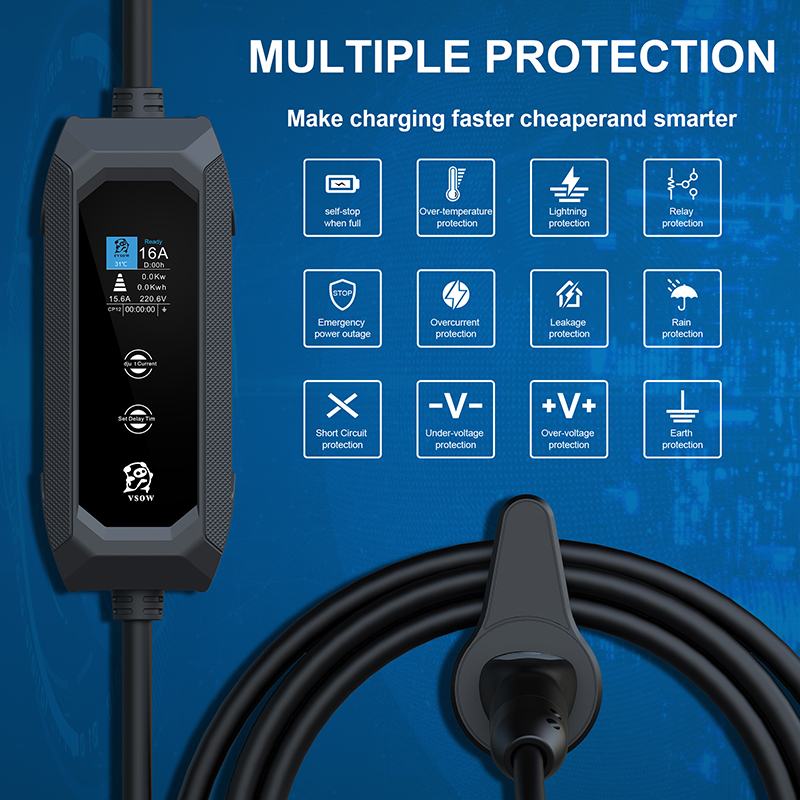 evsow 3.5KW TS-NACS EV Charger 16A Electric Car Charger NACS Portable EV Charger NACS Socket Electric Car Charging Cable 5m