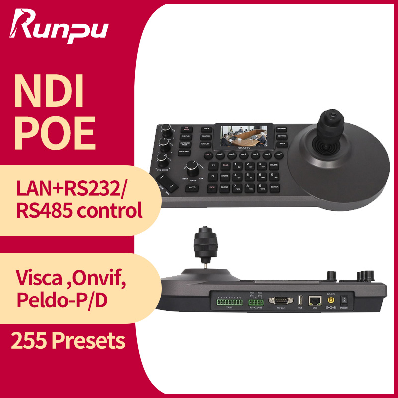 NDI PTZ-камера, джойстик, контроллер POE, 3 дюйма, ЖК-контроллер PTZ, клавиатура с 4D-джойстиком для трансляции церковных прямых трансляций