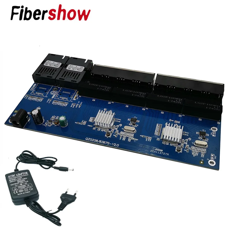 กิกะบิตอีเธอร์เน็ตสวิตช์ไฟเบอร์สื่อออปติก PCBA 8 RJ45 UTP และ2 SC ไฟเบอร์พอร์ต10/100/1000M บอร์ด PCB