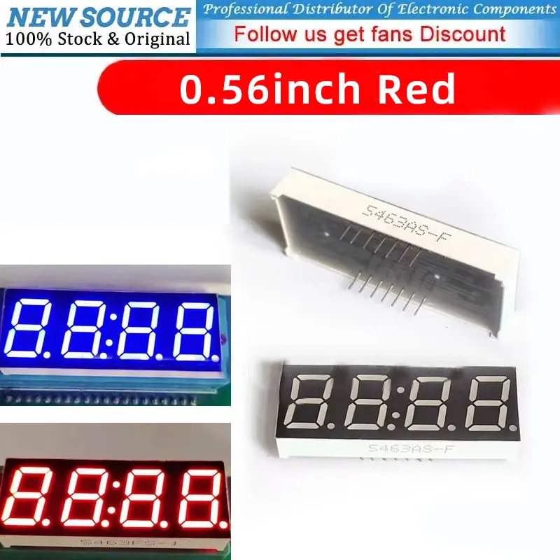 5pcs 0.56 Inch 4-bit Clock Tube 5463 Cathode Anode High-light 14-Pin Red Blue LED DIY Electronic Time 7-Segment Display Tube