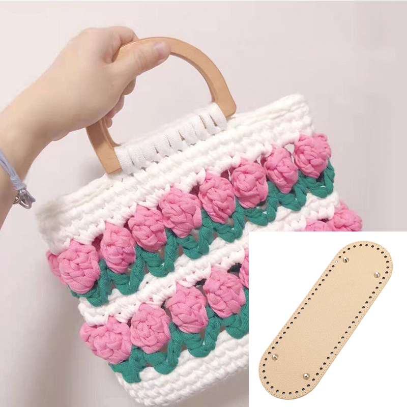 PU Leather Bag Bottom 29.5*10cm Oval Bottom For Knitted Bag Solid Color Rivet Bag Bottom DIY Crochet Bag Bottom Bags Accessories