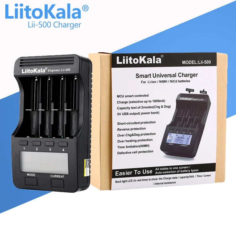 Carregador de bateria LiitoKala-LCD para Li-ion, LiFePO4, Ni-MH, Ni-Cd, 9V, 21700, 20700, 26650, 18350, 18650, RCR123, 18700, Lii-S8, Lii-S12