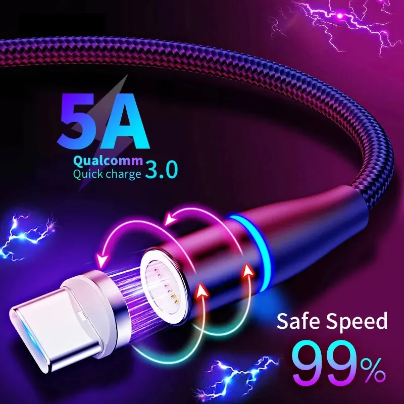 5A Super Fast Magnetizing Data Cable 3 In 1 Multi Function Mobile Phone Charging Cable For Iphone Android Huawei Typec Luminous