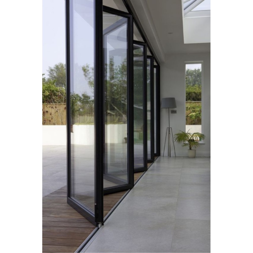 Puerta plegable personalizada, puerta plegable de aluminio con rotura térmica negra, puerta plegable de vidrio para patio