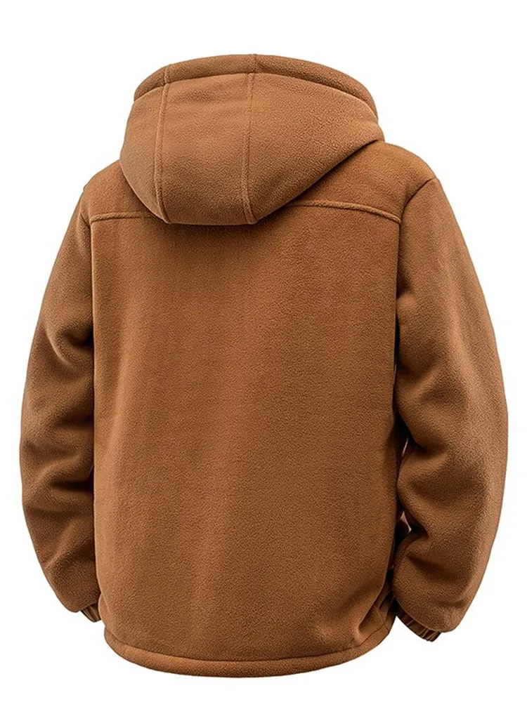 Nova moda outono e inverno cor sólida grosso quente jaqueta de lã de cordeiro para masculino casual solto esportes à prova de vento jaqueta plus size