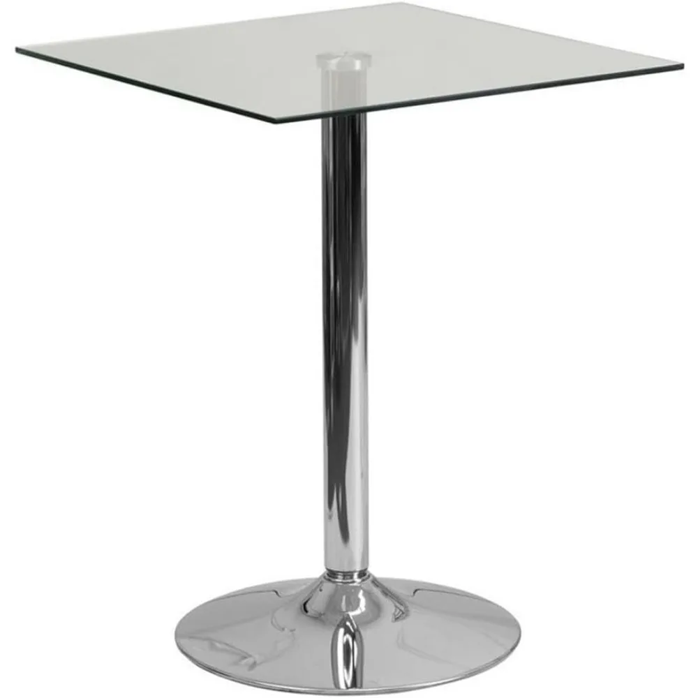 23.75" Contemporary Glass/Metal Square Bar Table in Chrome