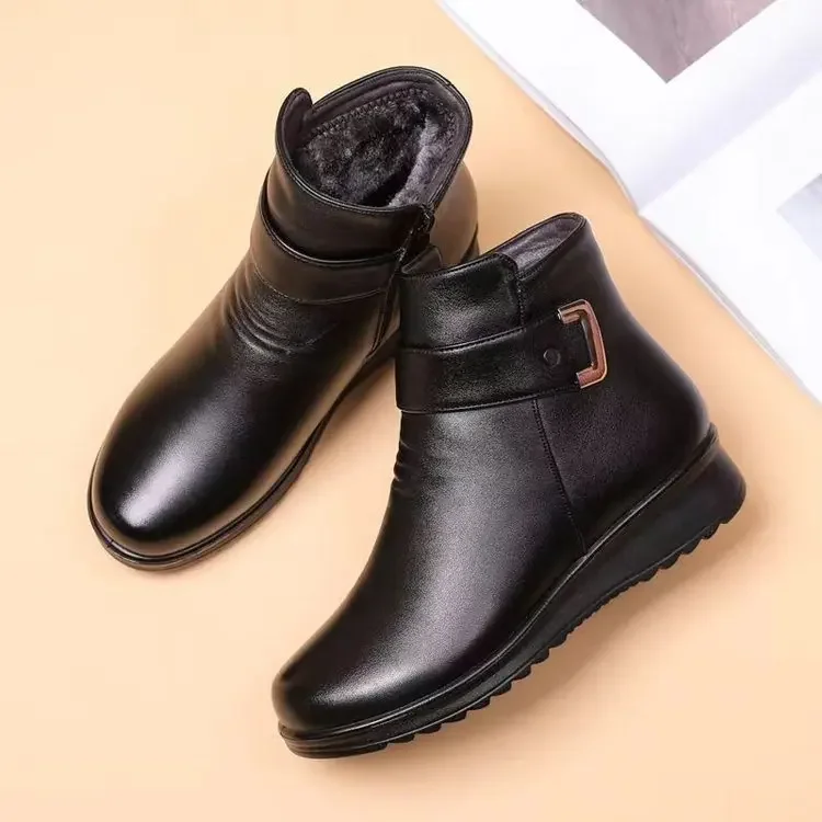 Botines de mujer de tubo corto de felpa botas de nieve de suela plana 2024 Otoño/Invierno nuevas botas de algodón informales cálidas con cremallera Retro simples