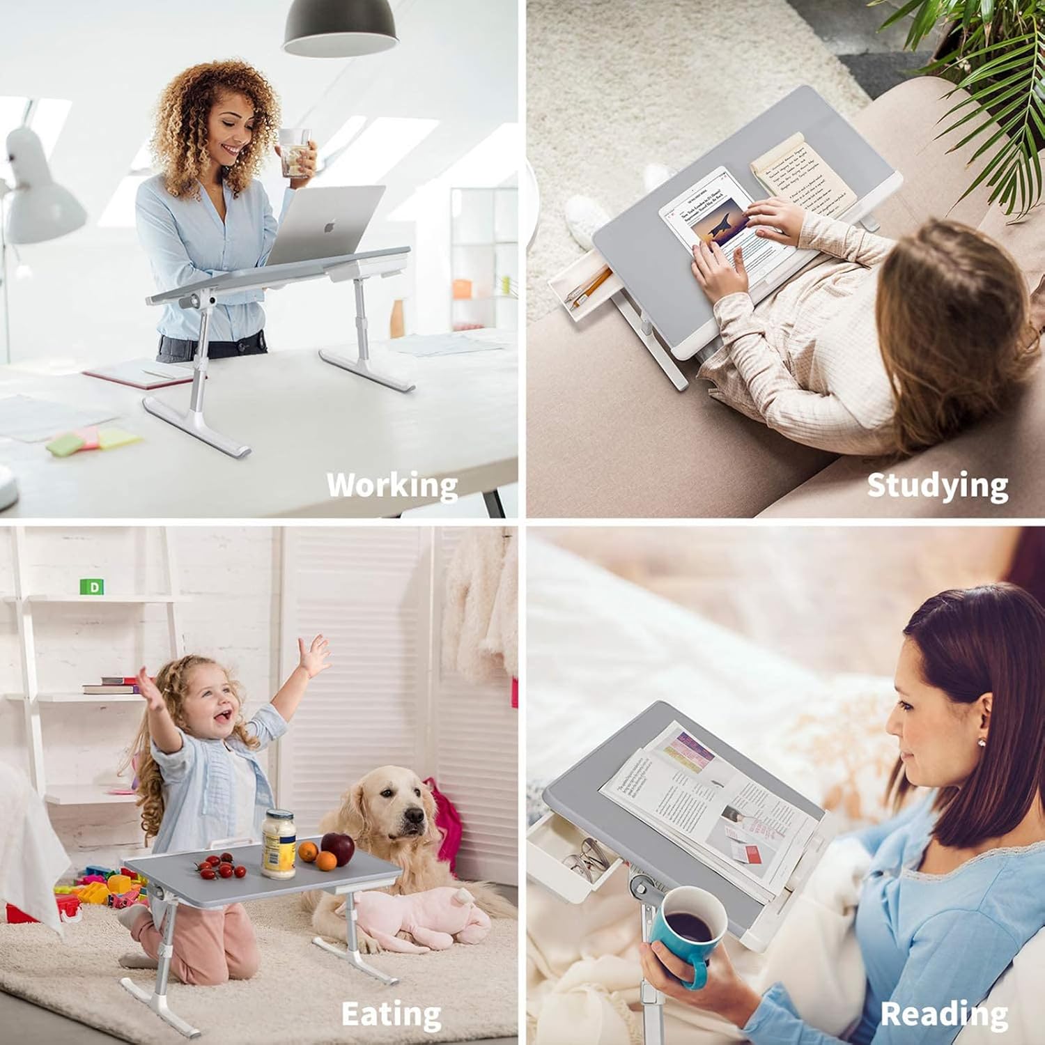 Bed Desk for Laptop, Adjustabl Foldable Bed Table, Laptop Lap Desk with Movable Stoppers and Drawer for Bed Couch Floor Writing