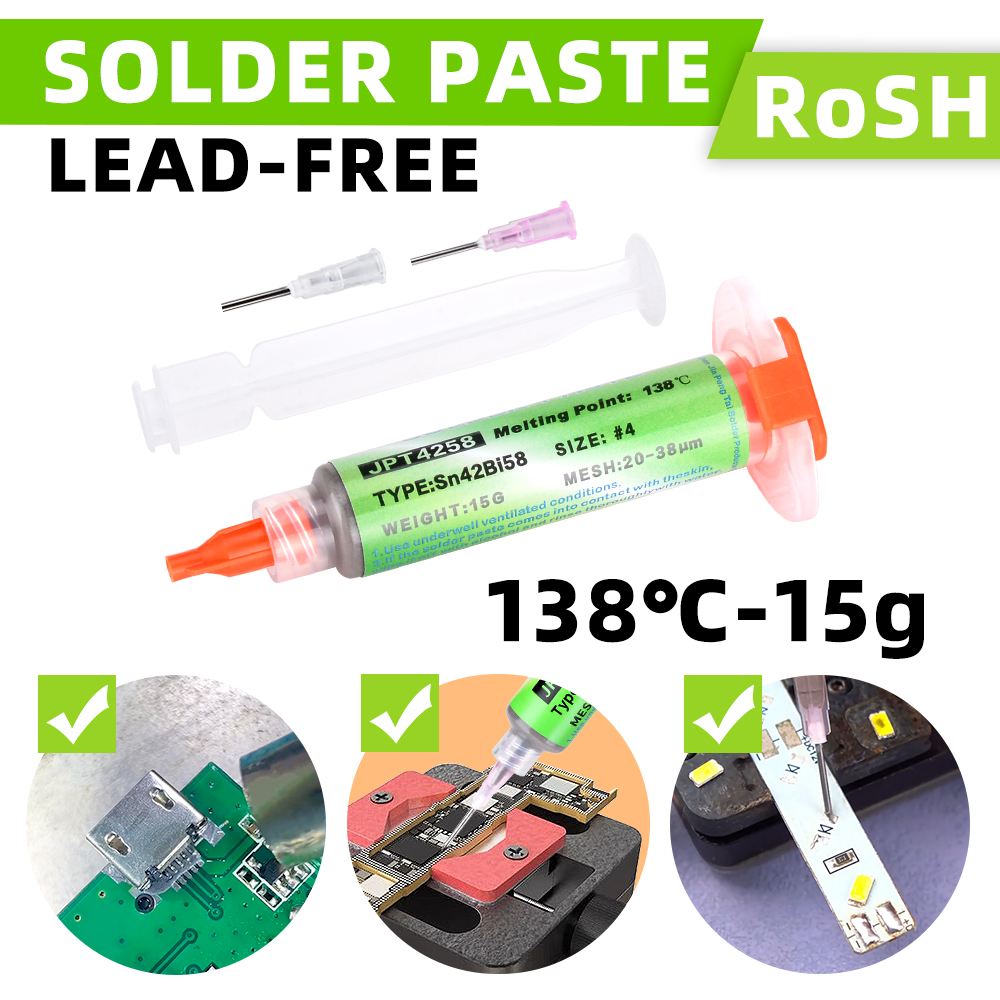 Sn42Bi58 SMD Welding Paste 138 ℃ Low Temperature Lead-free Syringe No Clean Solder Paste For Phone Component Repair
