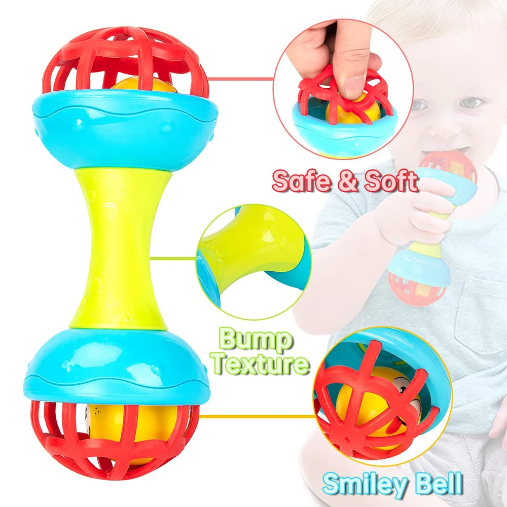 Chocalhos para bebês de 0 a 12 meses, brinquedos educativos para bebês, conjunto giratório sensorial, presente educacional para recém-nascidos, meninos e meninas