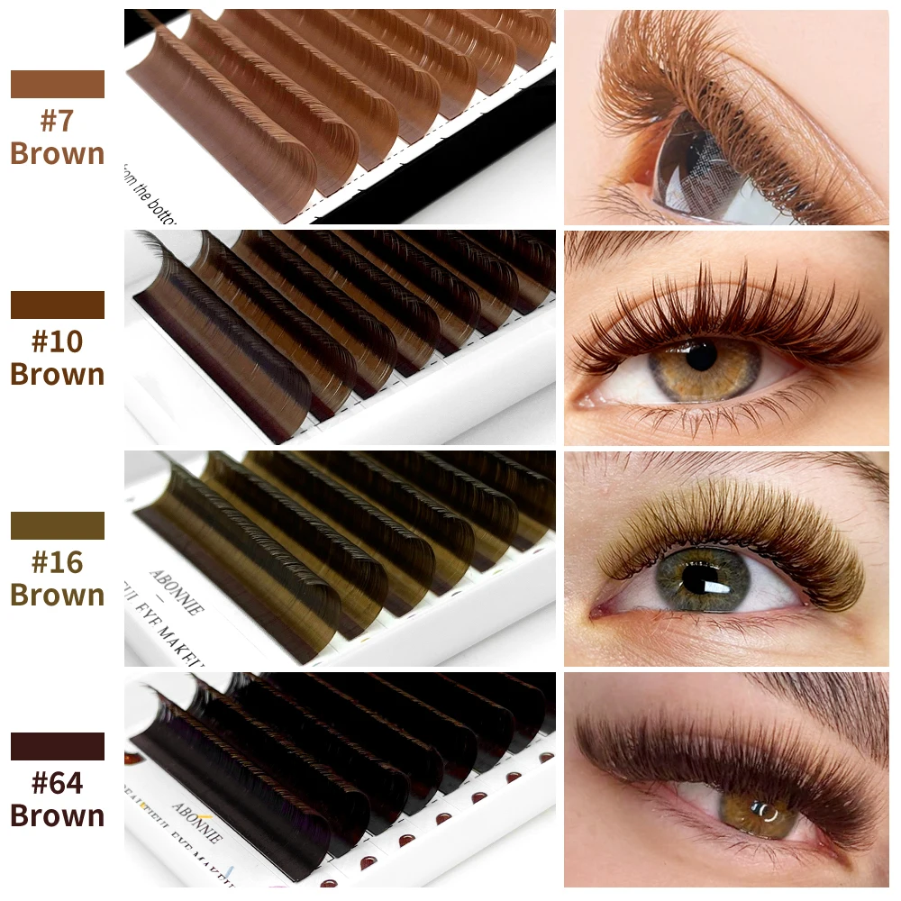 Extensiones de pestañas individuales Abonnie Brown, pestañas de todos los tamaños, pestañas clásicas premium coloridas
