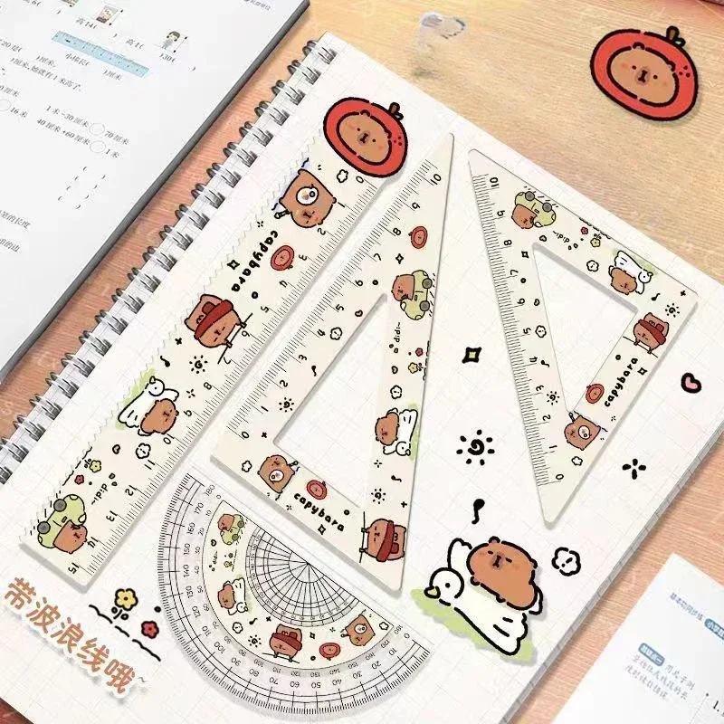 4pcs/set Creative Acrylic Capybara Rulers Drawing Tool Cartoon Soft Ruler Set Office Supplies Square Essential Items for School