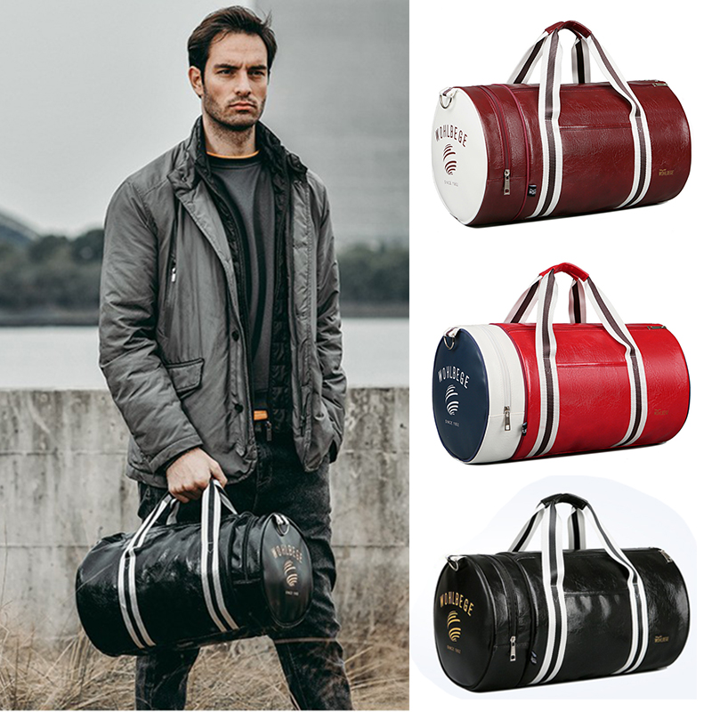 Bolsa de gimnasio de cuero PU, bolsos de viaje, lona para hombre, deportes, Fitness, negocios, informal, equipaje, bolso, zapatos, hombro, fin de semana, bolsa al aire libre