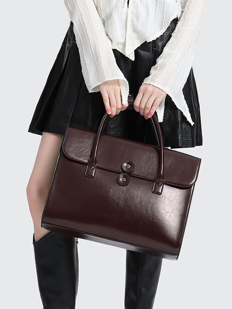 Echt lederen damesaktentas Luxe mode Vintage kantoor Zakelijk Hoge kwaliteit schouderzijde 14-inch laptoptas