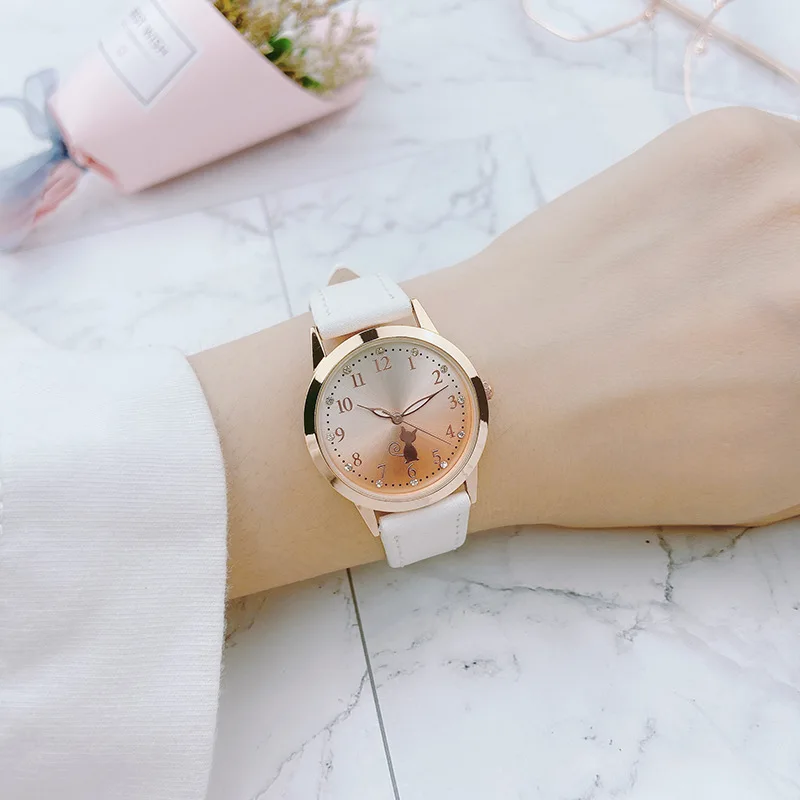 Reloj UTHAI para niños, bonito gato, relojes impermeables para mujer, reloj versión coreana, reloj de pulsera de cuarzo para estudiantes de secundaria