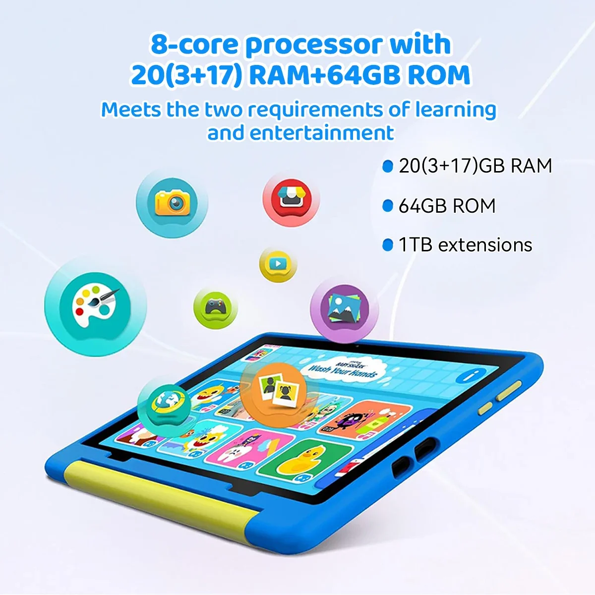 Uero 10 "padrão dos desenhos animados crianças tablet android octa-core 20gb (3 +17) ram 64gb rom aprendizagem educação jogos comprimidos presentes das crianças