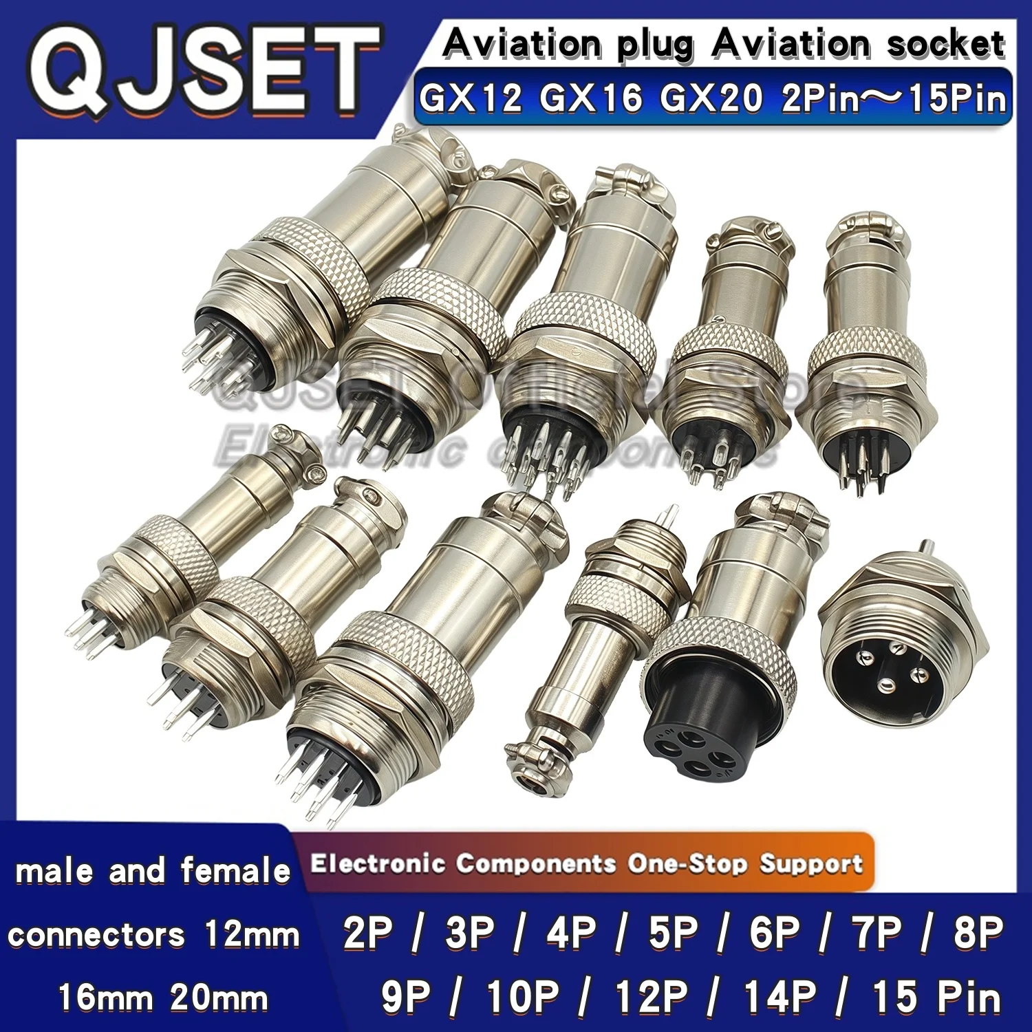 1 ชุด GX12 GX16 GX20 2 3 4 5 6 7 8 9 10 12 14 15 pin ปลั๊กและซ็อกเก็ตกันน้ําชายและหญิงตัวเชื่อมต่อสายเคเบิล