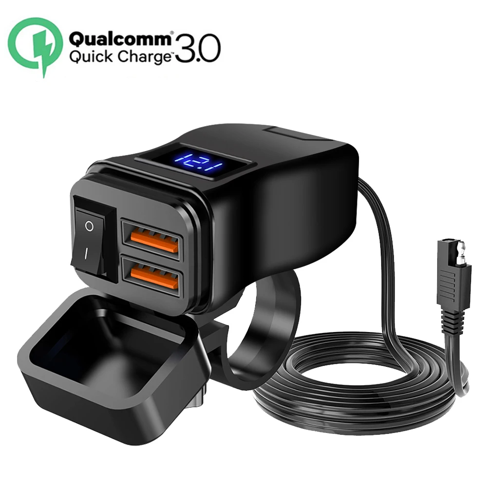 Wodoodporna ładowarka motocyklowa na kierownicę motocykla Podwójny adapter portu USB Zasilacz z przełącznikiem do ładowarki telefonu komórkowego