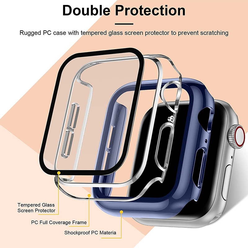 Gehärtetes Glas + Abdeckung für Apple Watch-Zubehör 45 mm 41 mm 44 mm 40 mm 42 mm Displayschutzfolie Apple Watch-Gehäuse Serie 9 4 5 6 SE 7 8