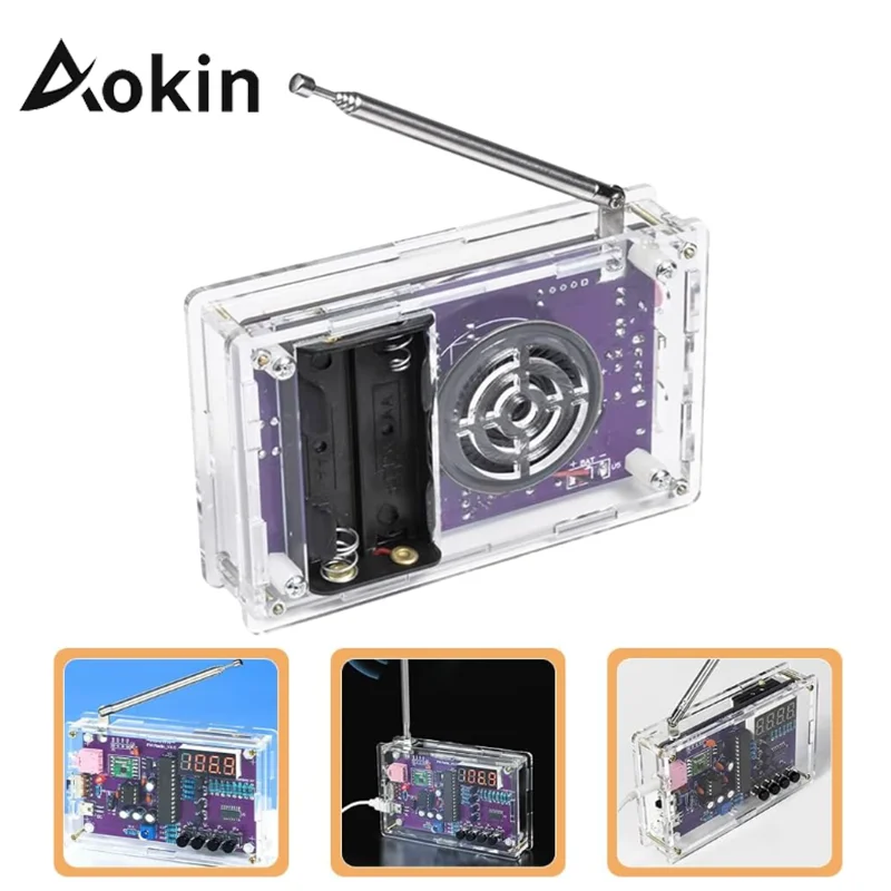 Aokin DIY FM Radio Electronic Kit Adjustable Frequency 87-108MHz Digital Display DIY Soldering Project Practice Solder RDA5807S
