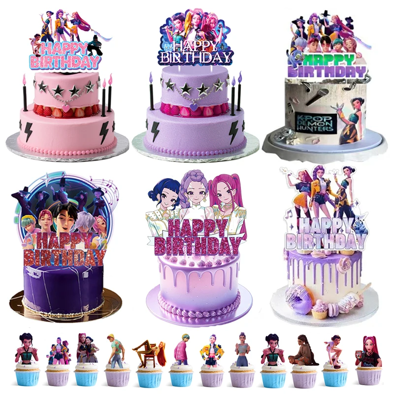 1/25pcs Demon Hunters Cake Topper Happy Birthday Party Cake Decoration Kids Favor Kpop Demon Hunters Cake Ornaments Baby Shower