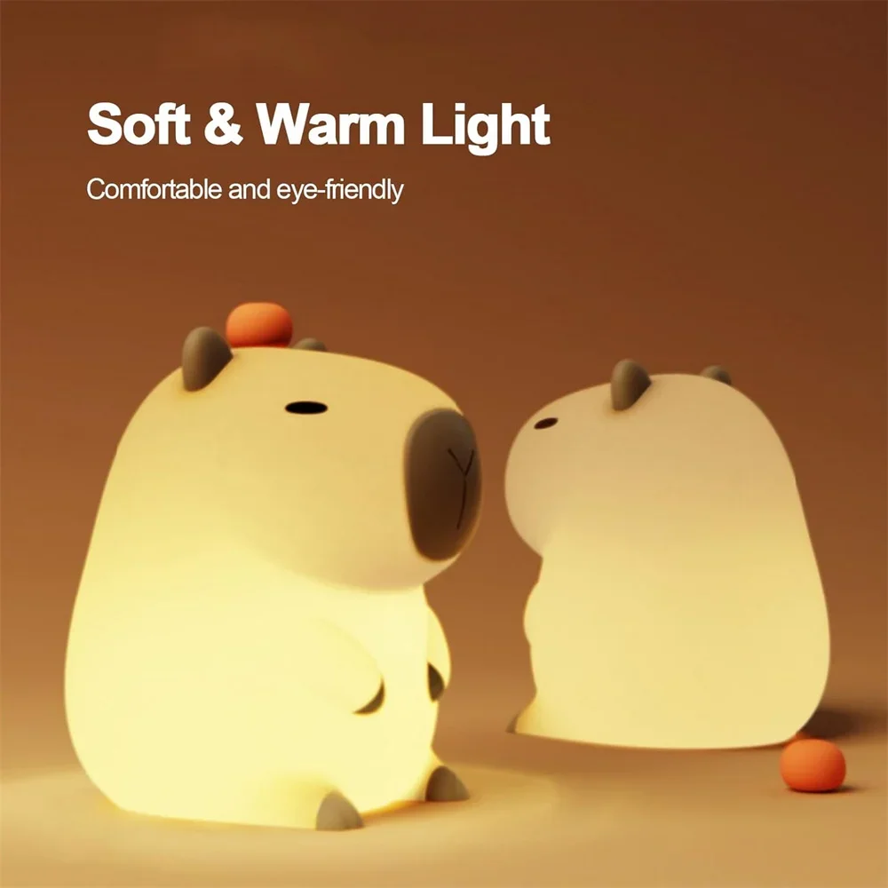 Luces nocturnas de capibara de silicona, lámpara portátil recargable por USB con Control táctil de animales con función de sincronización para decoración del hogar y dormitorio