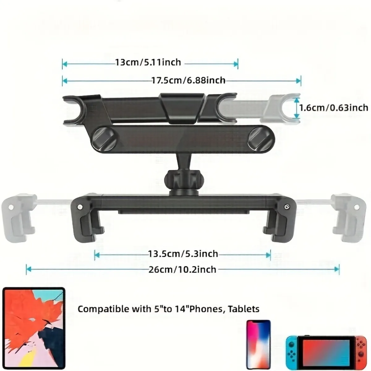 Suporte para tablet para carro, suporte para encosto de cabeça para tablet, berço compatível com dispositivos para ipad air mini, outro celular de 4.7-12.9"