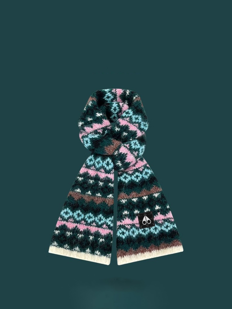 ムースキングシップ 2024 新ヴィンテージ刺繍カラーブロックニットスカーフ女性暖かいカレッジスタイルトレンディなスカーフファッションアクセサリー