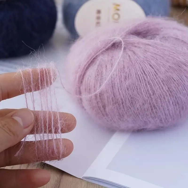 Hilo de Mohair de alta calidad de 25g, hilo de ganchillo de Mohair ecológico suave y agradable para la piel de alto contenido para chal de ganchillo, tela para suéter