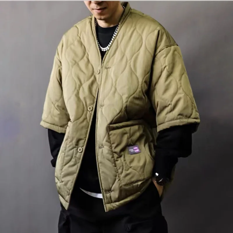 Vestes rembourrées en coton pour hommes, Style Robe taoïste chinoise sans col, Parkas à manches mi-longues, nouveau gilet chaud surdimensionné rétro, automne hiver