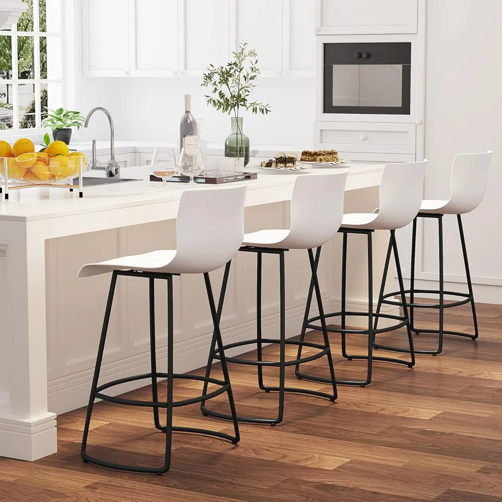 Modern Swivel Bar Stool Set of 4 - Counter Height, Plastic Back, 24" Metal Frame