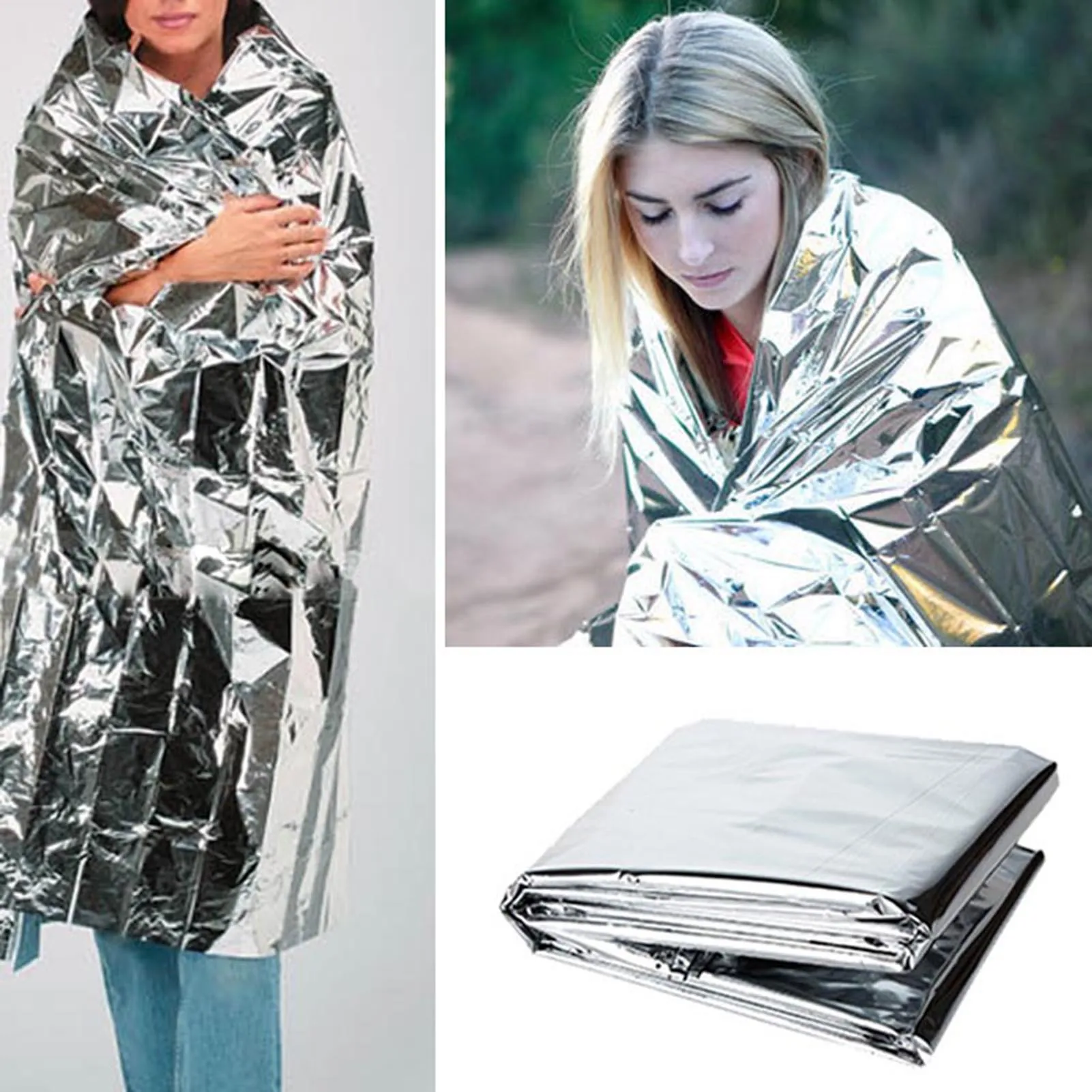 Couverture d'urgence 1.3x2.1M, couverture spatiale thermique de survie argentée pour Camping randonnée en plein air, Protection contre tous temps