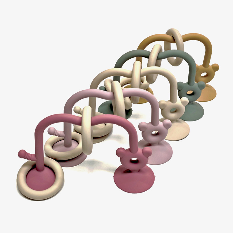 Bébé puzzle enroulement perles jouets silicone meulage jouets visuels pour les enfants peuvent roer éducation précoce enroulement perles ventouse jouets